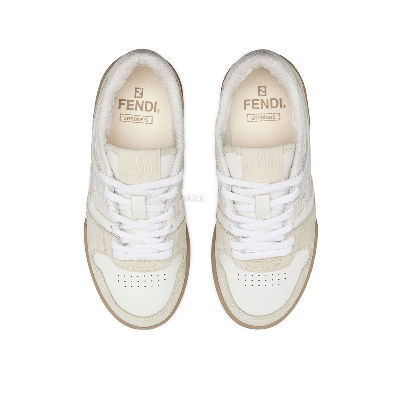 Fendi Match Cream Black White Suede And Leather Low Top Sneakers (4) - newkick.cc